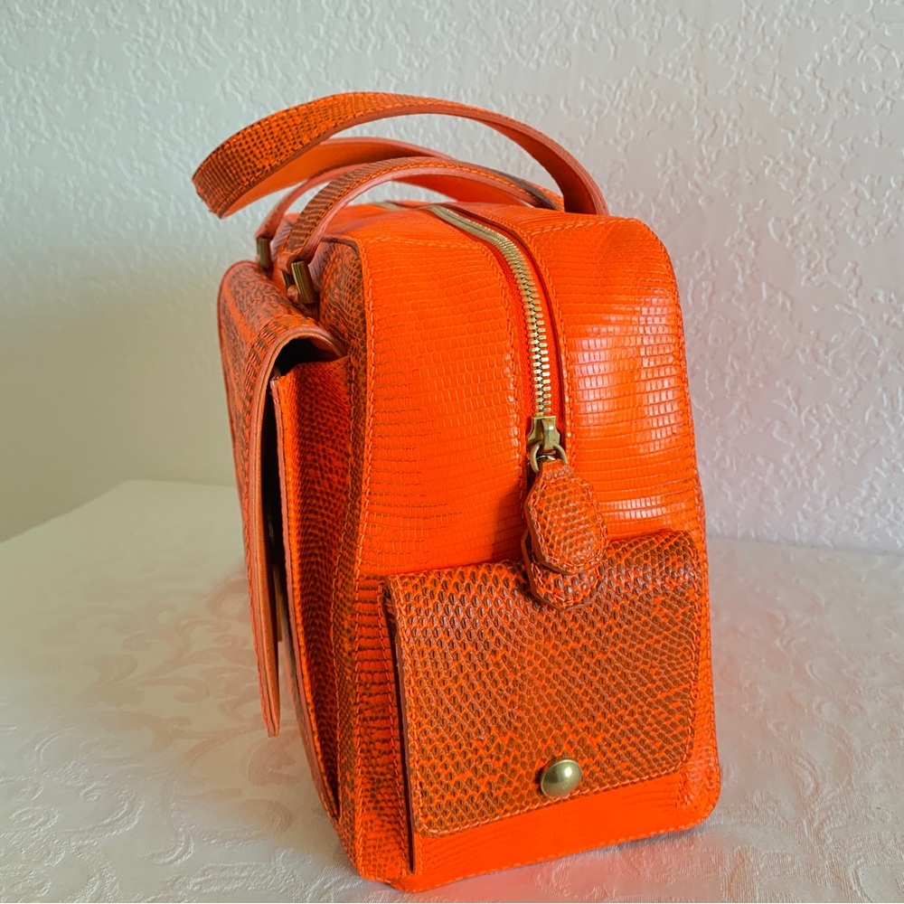 Jimmy Choo neon orange lizard quilted structured bag - Picture 4 of 15